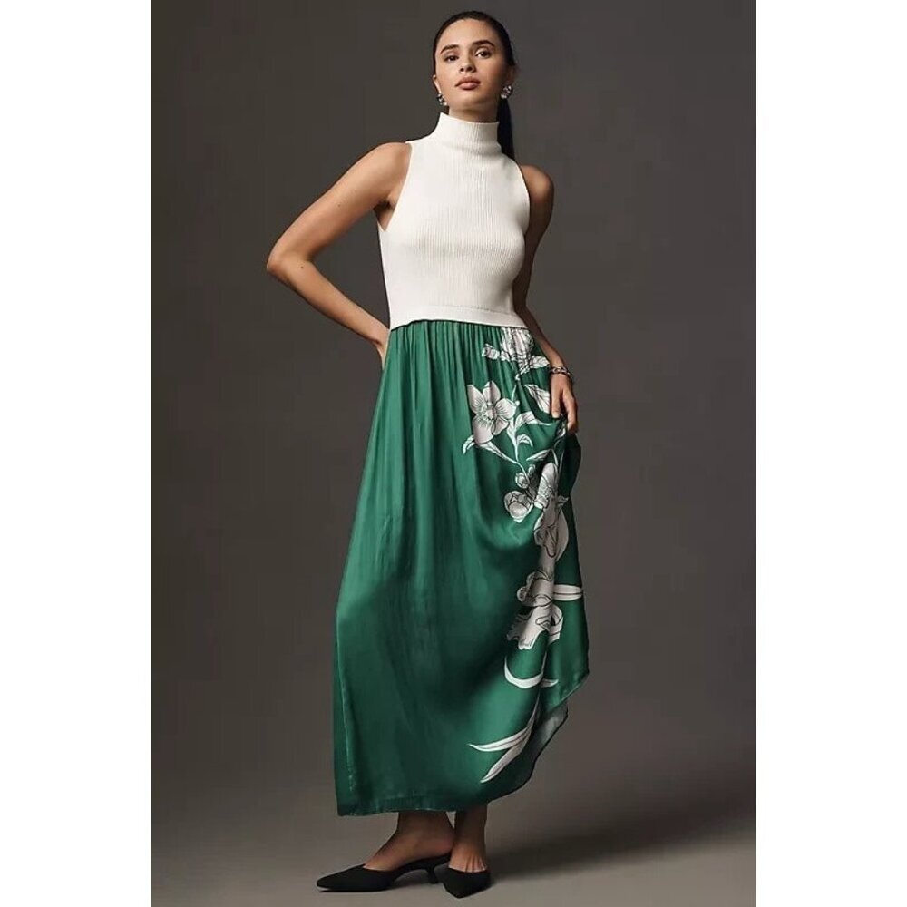 NWT Size L -The Thea Sleeveless Twofer Maxi Dress green Floral (NWT US$ 160)